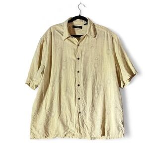 Axis LA‎ Mens XL 100% Silk Short Sleeve Button Down Shirt Cream Tonal Print